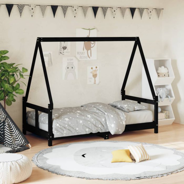 vidaXL Barnesengeramme svart 80×160 cm heltre furu