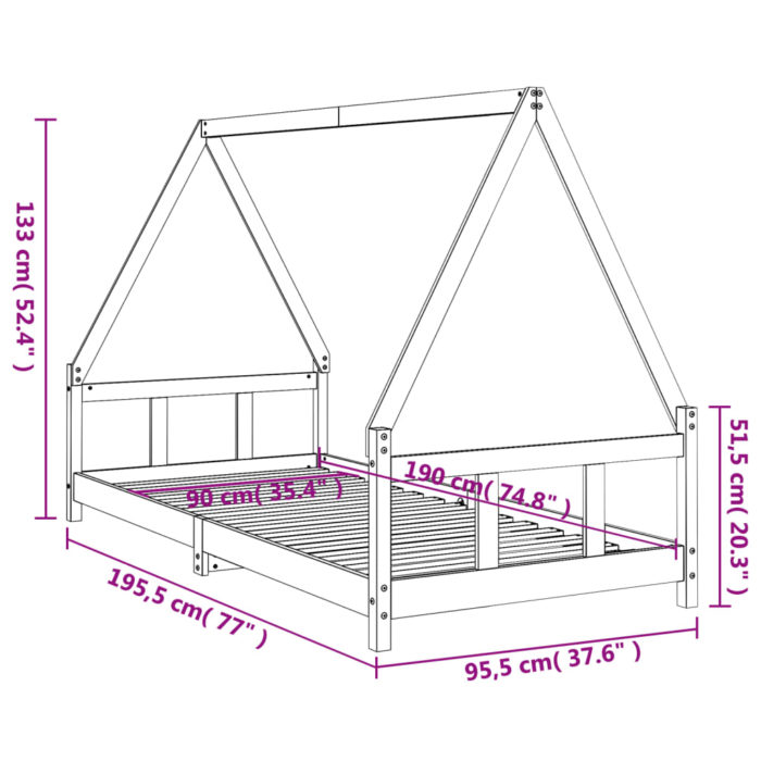 vidaXL Barnesengeramme 90×190 cm heltre furu