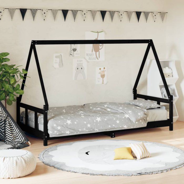 vidaXL Barnesengeramme svart 90×190 cm heltre furu