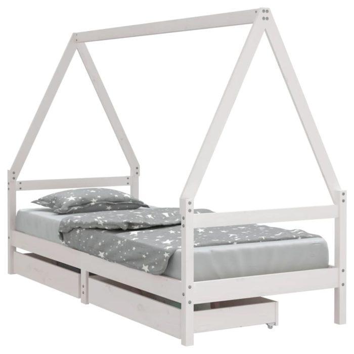 vidaXL Barnesengeramme med skuffer hvit 80×200 cm heltre furu