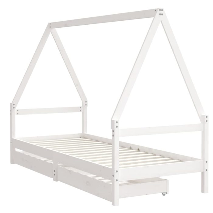 vidaXL Barnesengeramme med skuffer hvit 80×200 cm heltre furu
