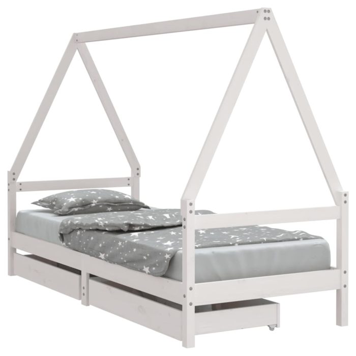 vidaXL Barnesengeramme med skuffer hvit 90×200 cm heltre furu