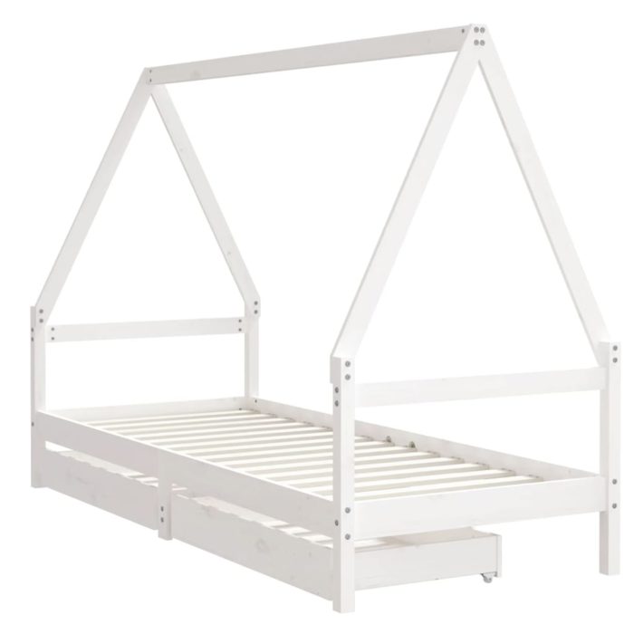 vidaXL Barnesengeramme med skuffer hvit 90×200 cm heltre furu