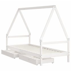 vidaXL Barnesengeramme med skuffer hvit 90×200 cm heltre furu