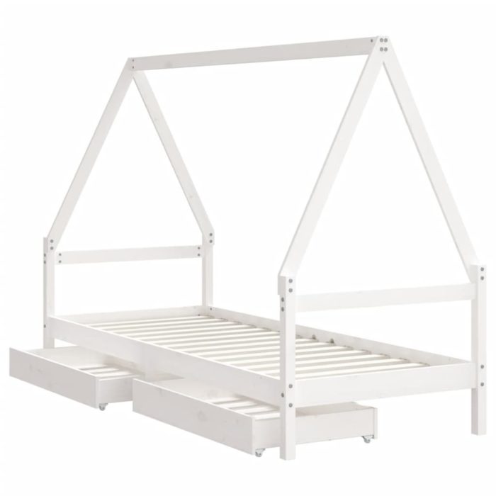 vidaXL Barnesengeramme med skuffer hvit 90×200 cm heltre furu