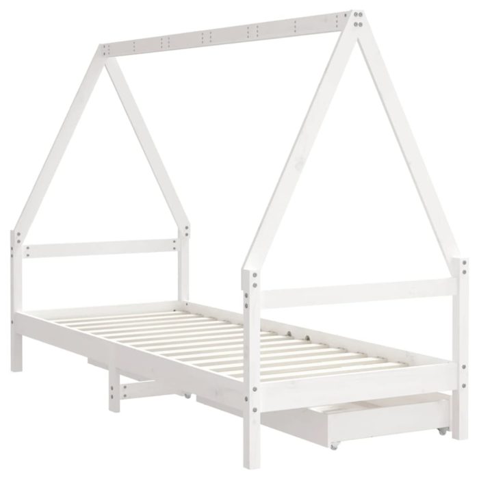 vidaXL Barnesengeramme med skuffer hvit 90×200 cm heltre furu