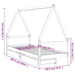 vidaXL Barnesengeramme med skuffer hvit 90×200 cm heltre furu