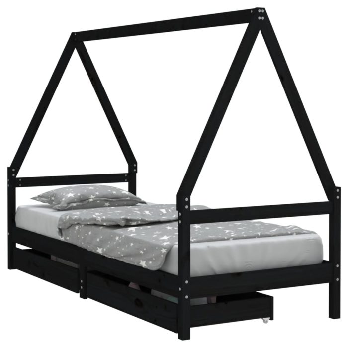 vidaXL Barnesengeramme med skuffer svart 90×200 cm heltre furu