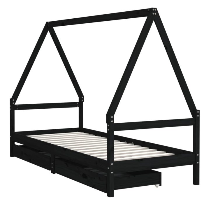 vidaXL Barnesengeramme med skuffer svart 90×200 cm heltre furu