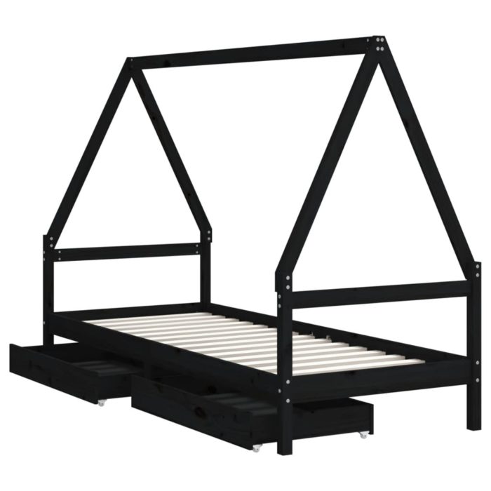 vidaXL Barnesengeramme med skuffer svart 90×200 cm heltre furu