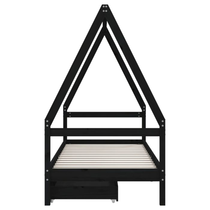 vidaXL Barnesengeramme med skuffer svart 90×200 cm heltre furu