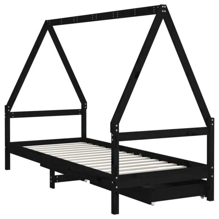 vidaXL Barnesengeramme med skuffer svart 90×200 cm heltre furu