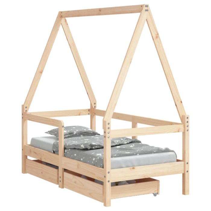 vidaXL Barnesengeramme med skuffer 70×140 cm heltre furu