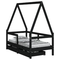 vidaXL Barnesengeramme med skuffer svart 70×140 cm heltre furu