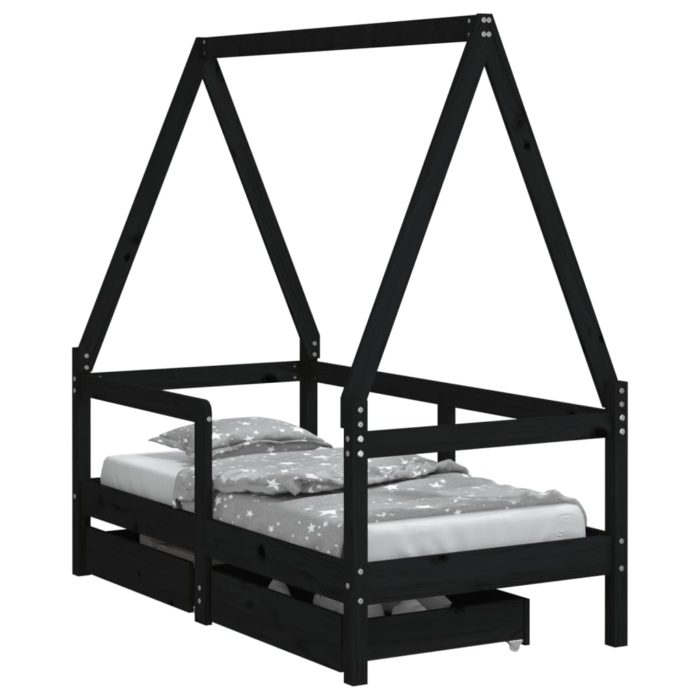 vidaXL Barnesengeramme med skuffer svart 70×140 cm heltre furu