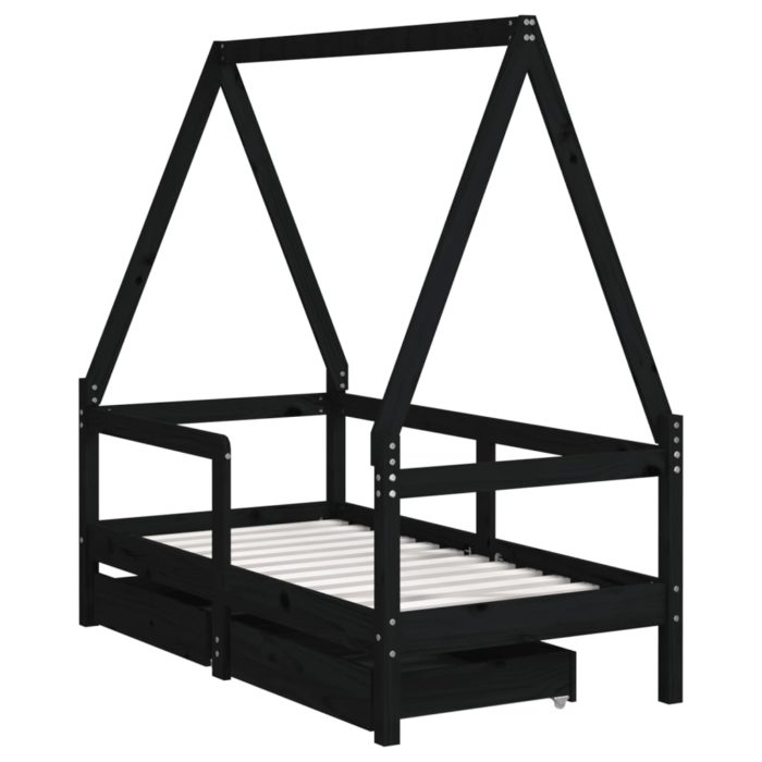 vidaXL Barnesengeramme med skuffer svart 70×140 cm heltre furu