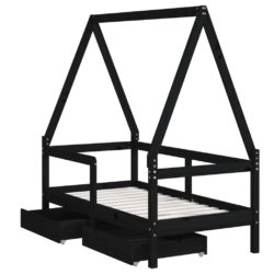 vidaXL Barnesengeramme med skuffer svart 70×140 cm heltre furu