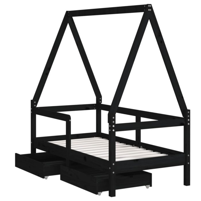 vidaXL Barnesengeramme med skuffer svart 70×140 cm heltre furu