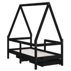 vidaXL Barnesengeramme med skuffer svart 70×140 cm heltre furu