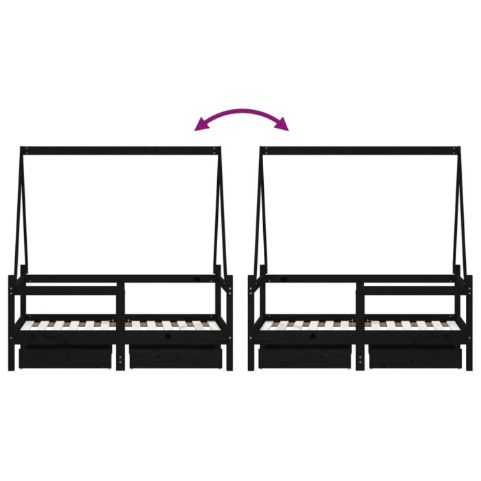 vidaXL Barnesengeramme med skuffer svart 70×140 cm heltre furu