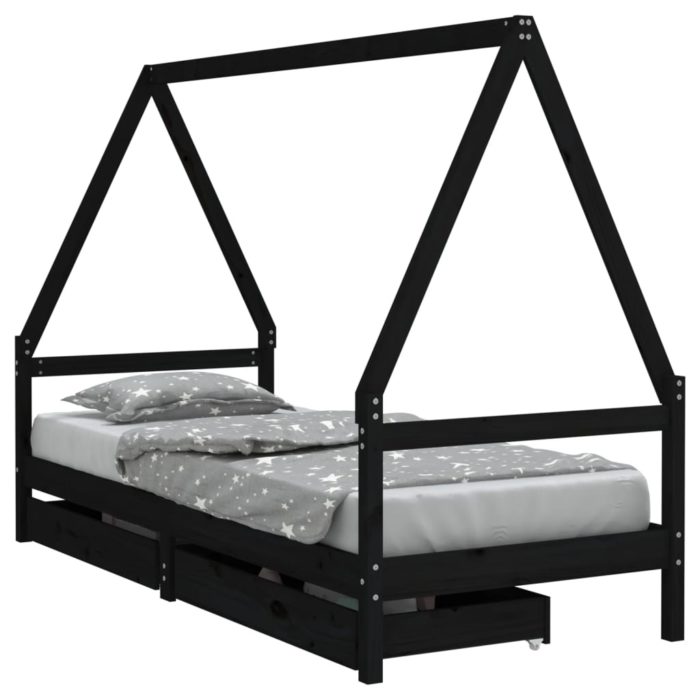 vidaXL Barnesengeramme med skuffer svart 90×190 cm heltre furu