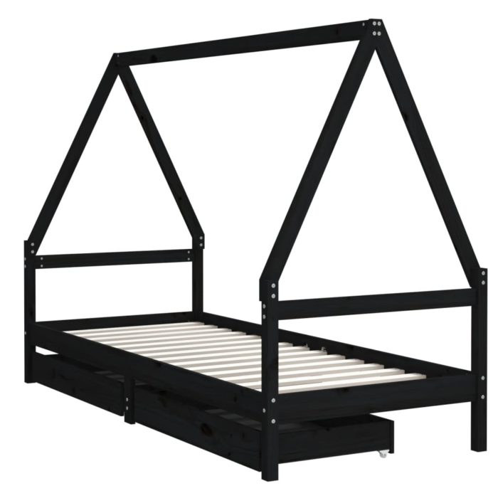 vidaXL Barnesengeramme med skuffer svart 90×190 cm heltre furu
