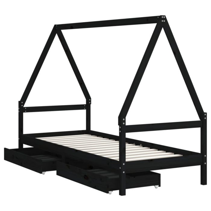 vidaXL Barnesengeramme med skuffer svart 90×190 cm heltre furu