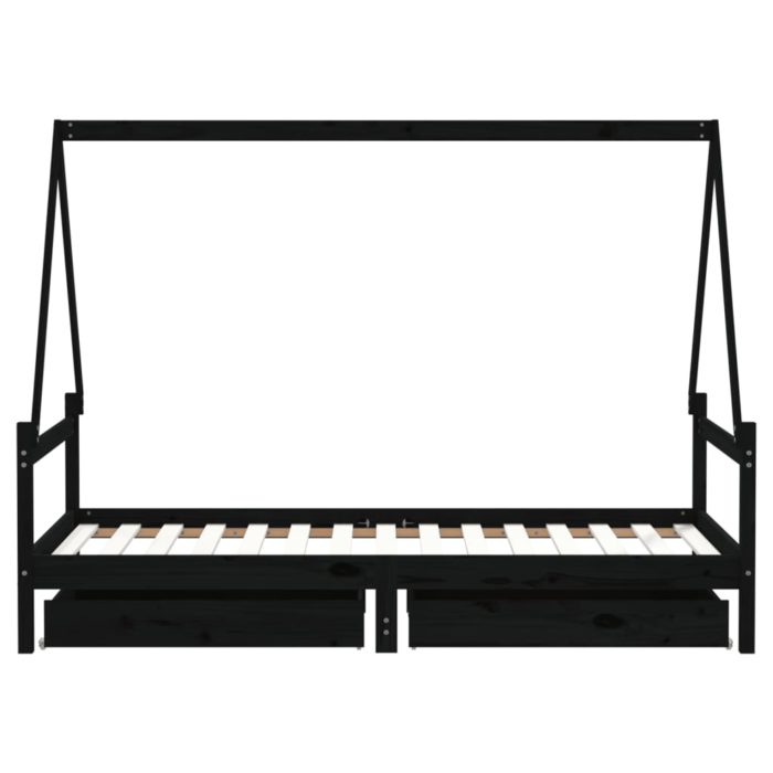 vidaXL Barnesengeramme med skuffer svart 90×190 cm heltre furu
