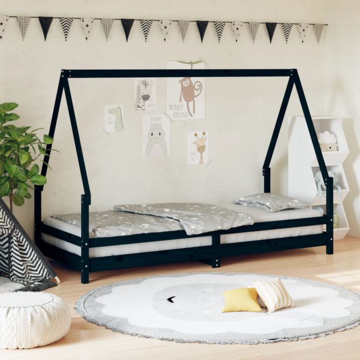 vidaXL Barnesengeramme svart 80×200 cm heltre furu