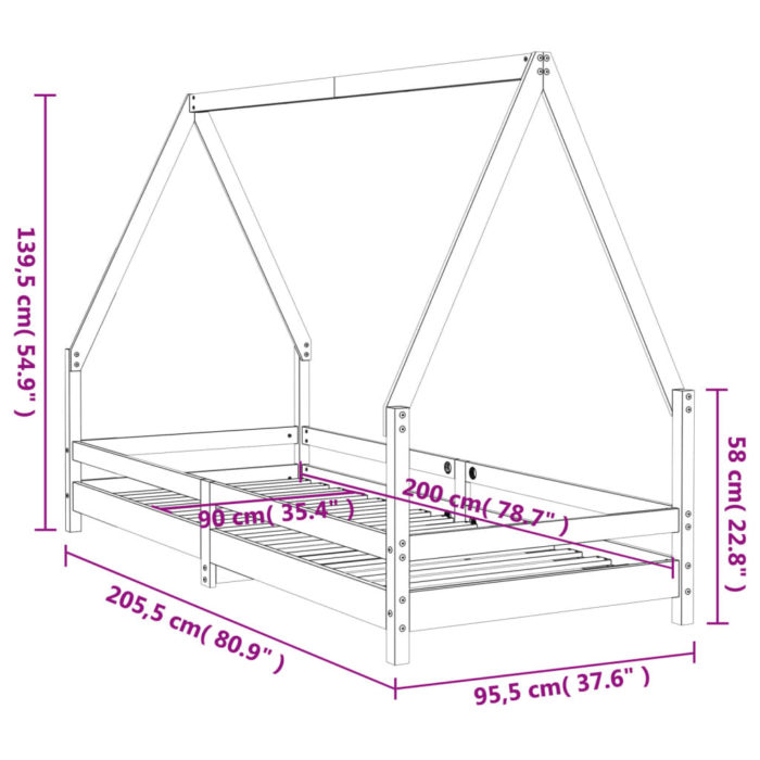 vidaXL Barnesengeramme hvit 90×200 cm heltre furu