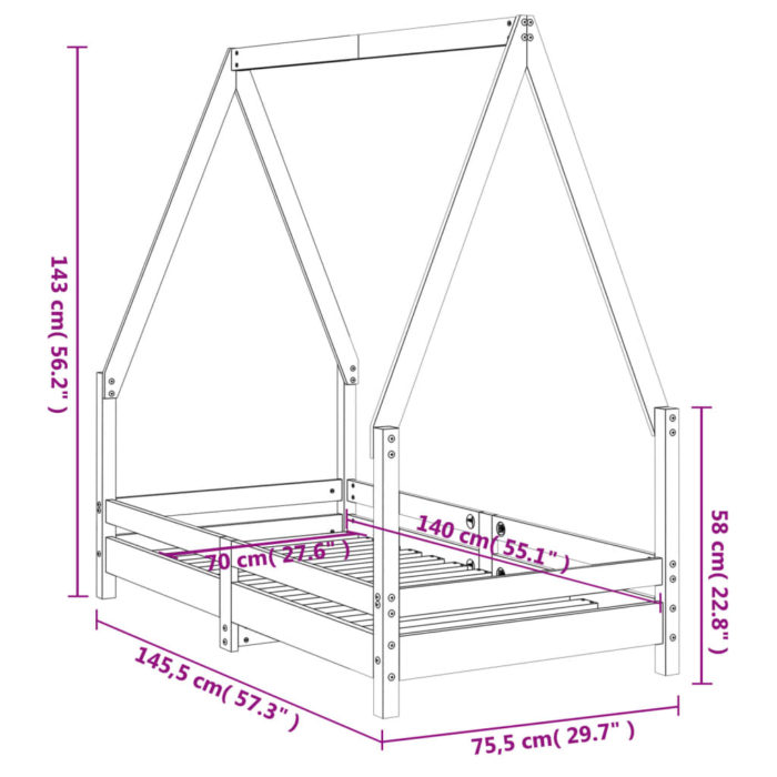 vidaXL Barnesengeramme 70×140 cm heltre furu
