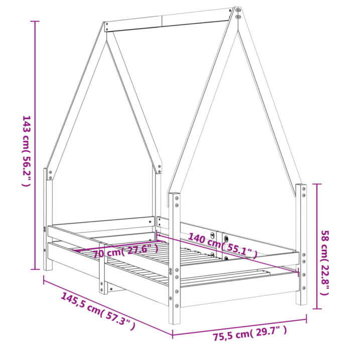 vidaXL Barnesengeramme hvit 70×140 cm heltre furu