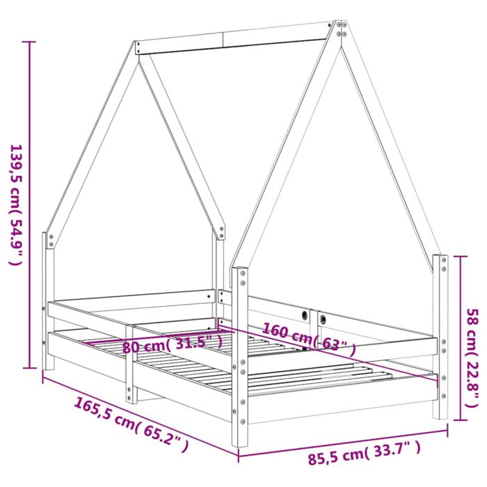vidaXL Barnesengeramme svart 80×160 cm heltre furu