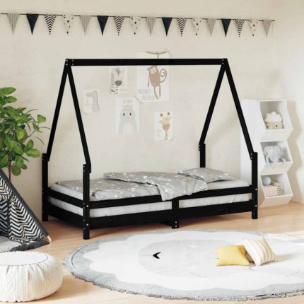 vidaXL Barnesengeramme svart 80×160 cm heltre furu
