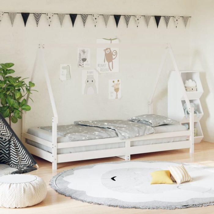 vidaXL Barnesengeramme hvit 90×190 cm heltre furu