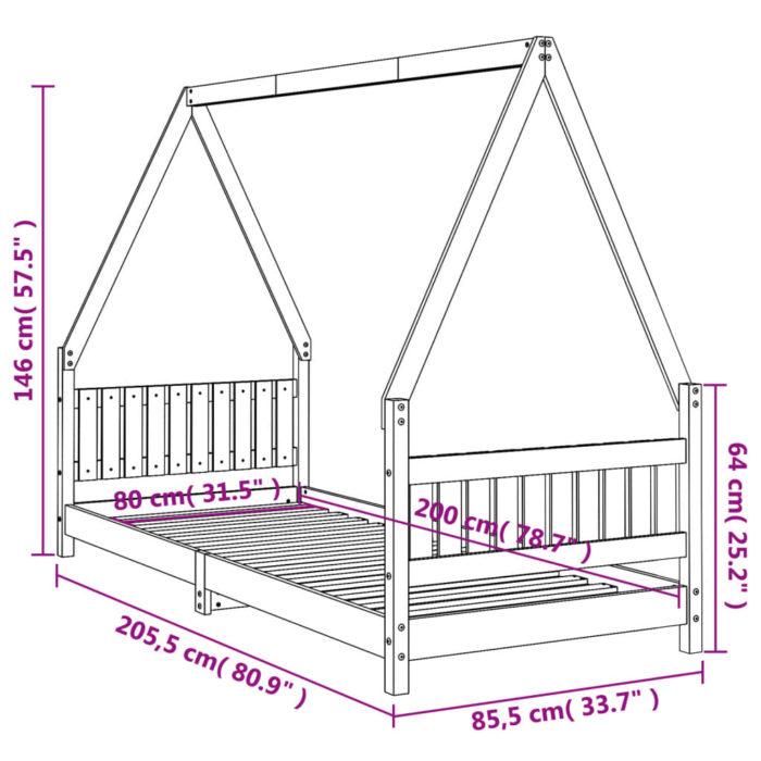 vidaXL Barnesengeramme svart 80×200 cm heltre furu
