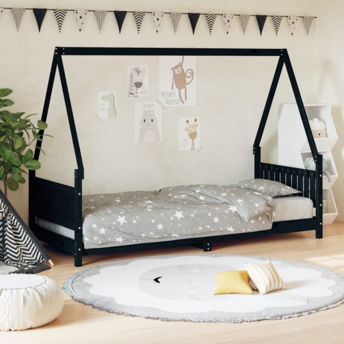 vidaXL Barnesengeramme svart 80×200 cm heltre furu