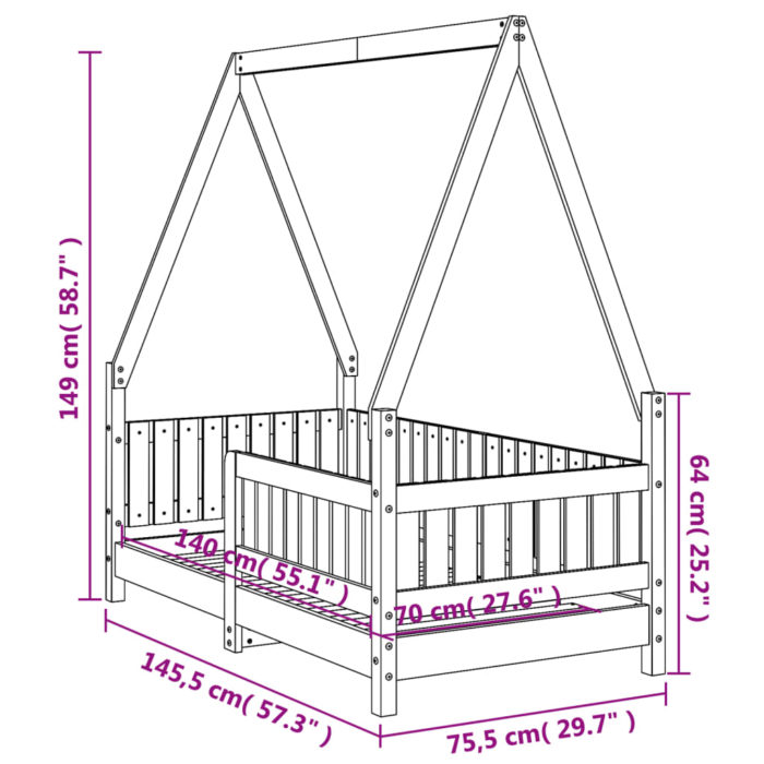 vidaXL Barnesengeramme 70×140 cm heltre furu