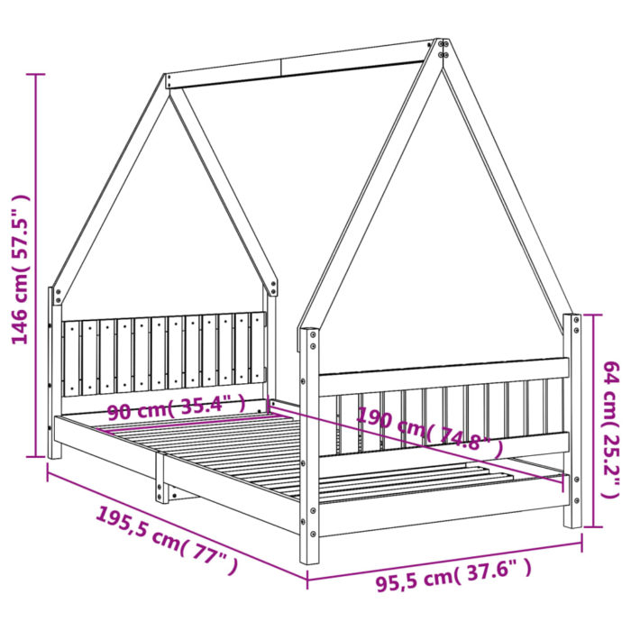vidaXL Barnesengeramme hvit 90×190 cm heltre furu