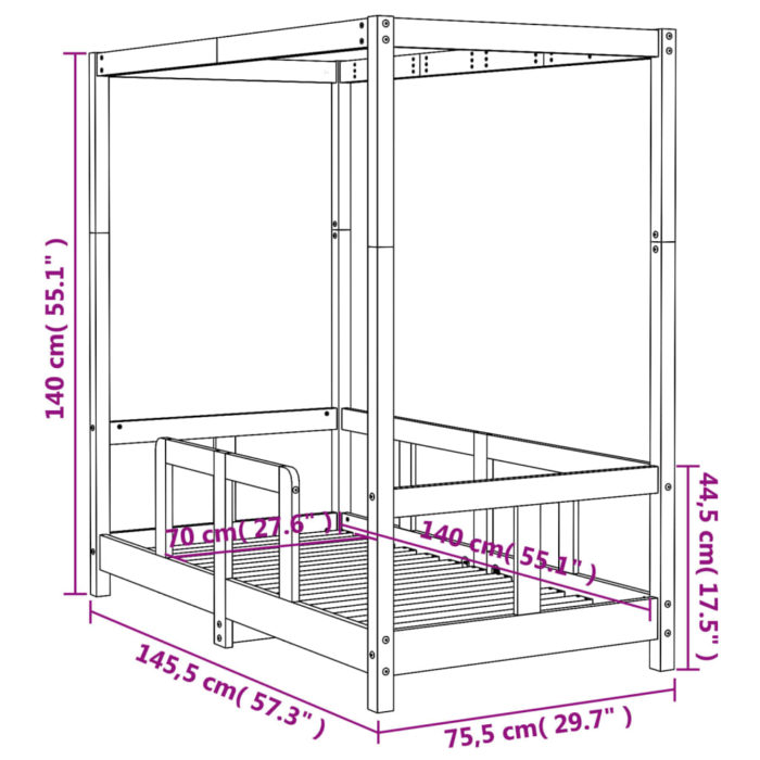 vidaXL Barnesengeramme svart 70×140 cm heltre furu