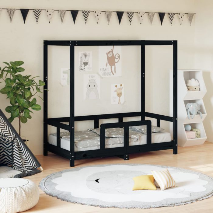 vidaXL Barnesengeramme svart 70×140 cm heltre furu