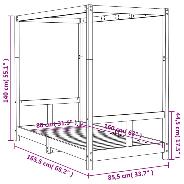 vidaXL Barnesengeramme hvit 80×160 cm heltre furu