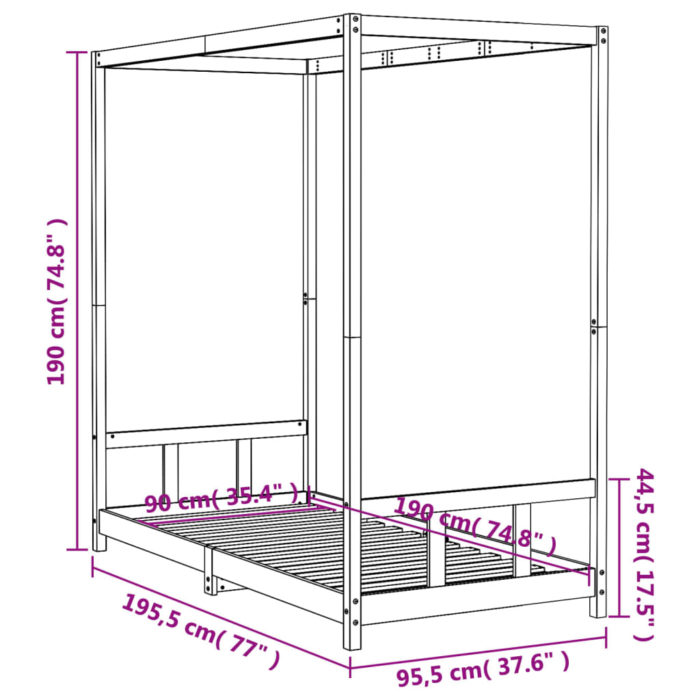 vidaXL Barnesengeramme svart 90×190 cm heltre furu