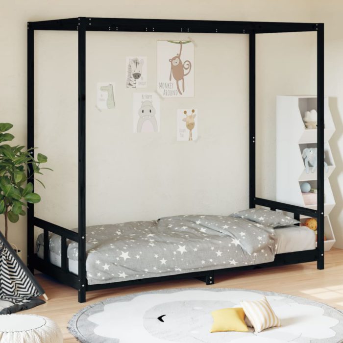 vidaXL Barnesengeramme svart 90×190 cm heltre furu