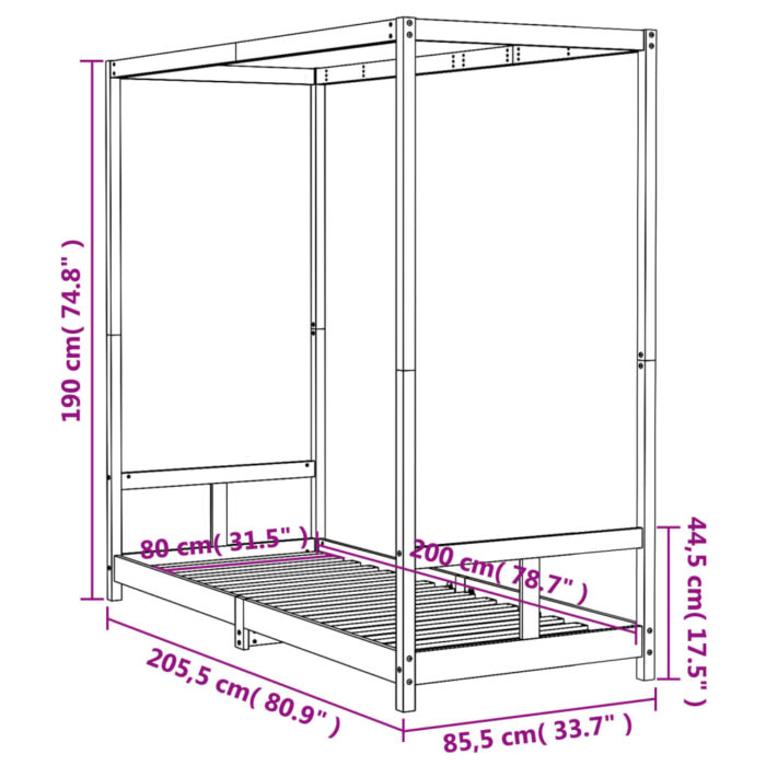 vidaXL Barnesengeramme svart 80×200 cm heltre furu