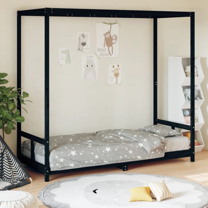 vidaXL Barnesengeramme svart 80×200 cm heltre furu