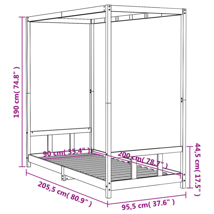 vidaXL Barnesengeramme 90×200 cm heltre furu