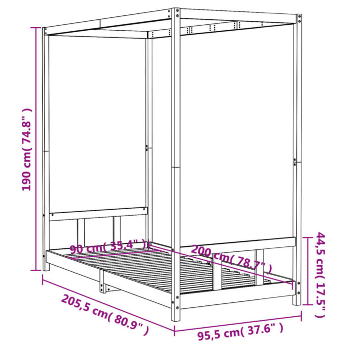 vidaXL Barnesengeramme hvit 90×200 cm heltre furu