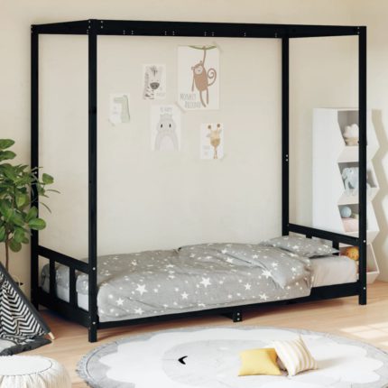 vidaXL Barnesengeramme svart 90×200 cm heltre furu