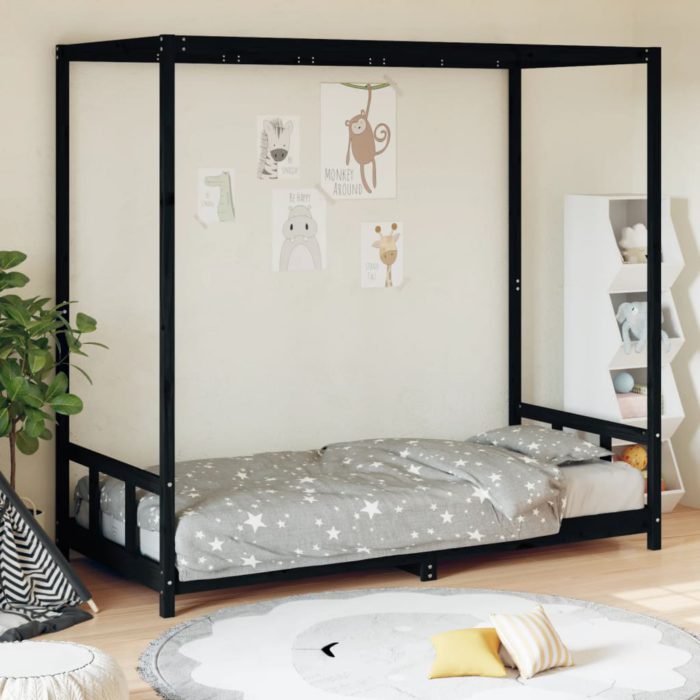 vidaXL Barnesengeramme svart 90×200 cm heltre furu